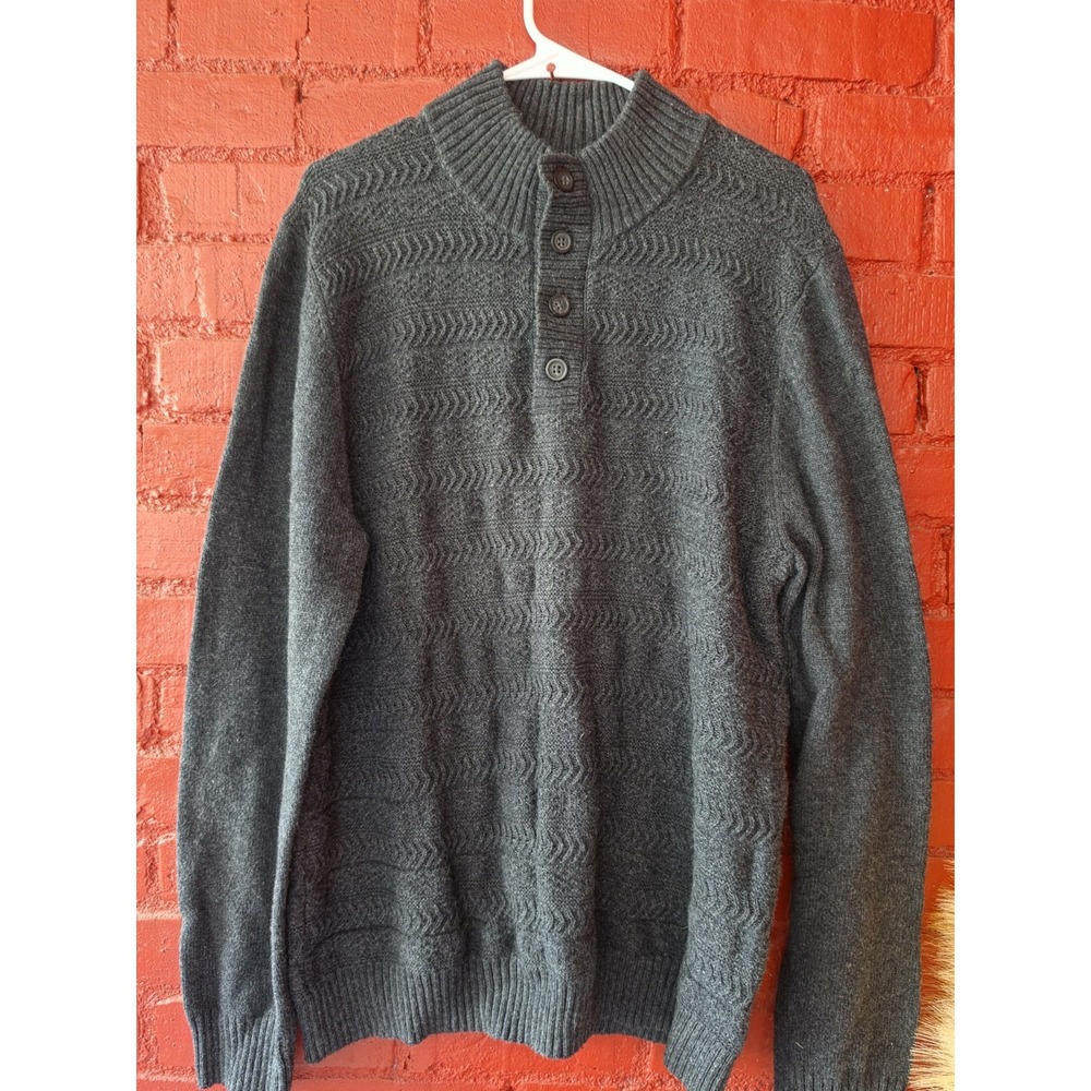 Marc Anthony Men's XL Gray Cable Knit Sweater Mock Neck Button Pullover